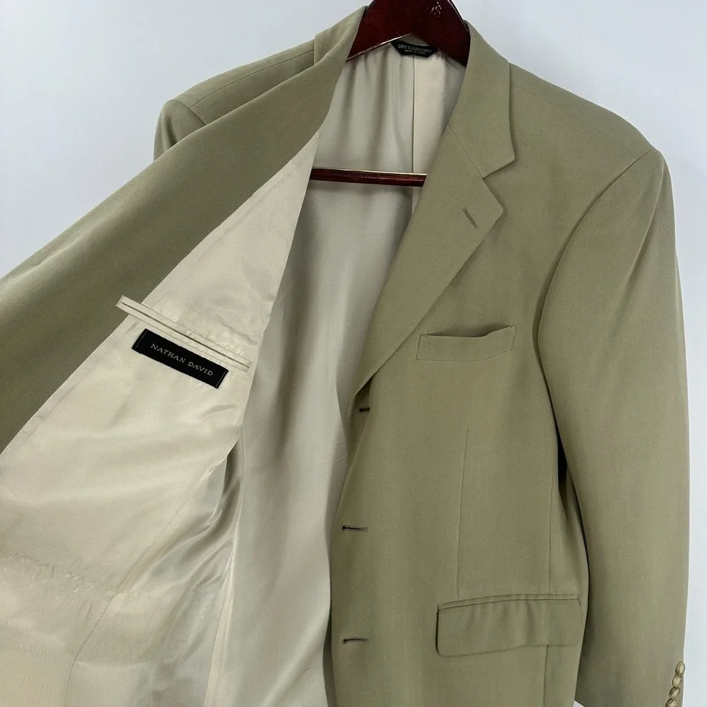 Nathan David Lapel Notch Single‎ Breasted Silk Sport Coat Blazer Beige Size 40 R